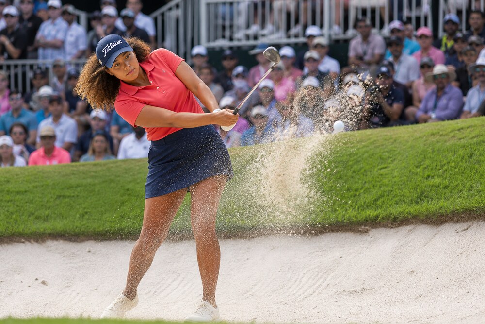 HERitage Golf Tour player hitting from a championship bunker