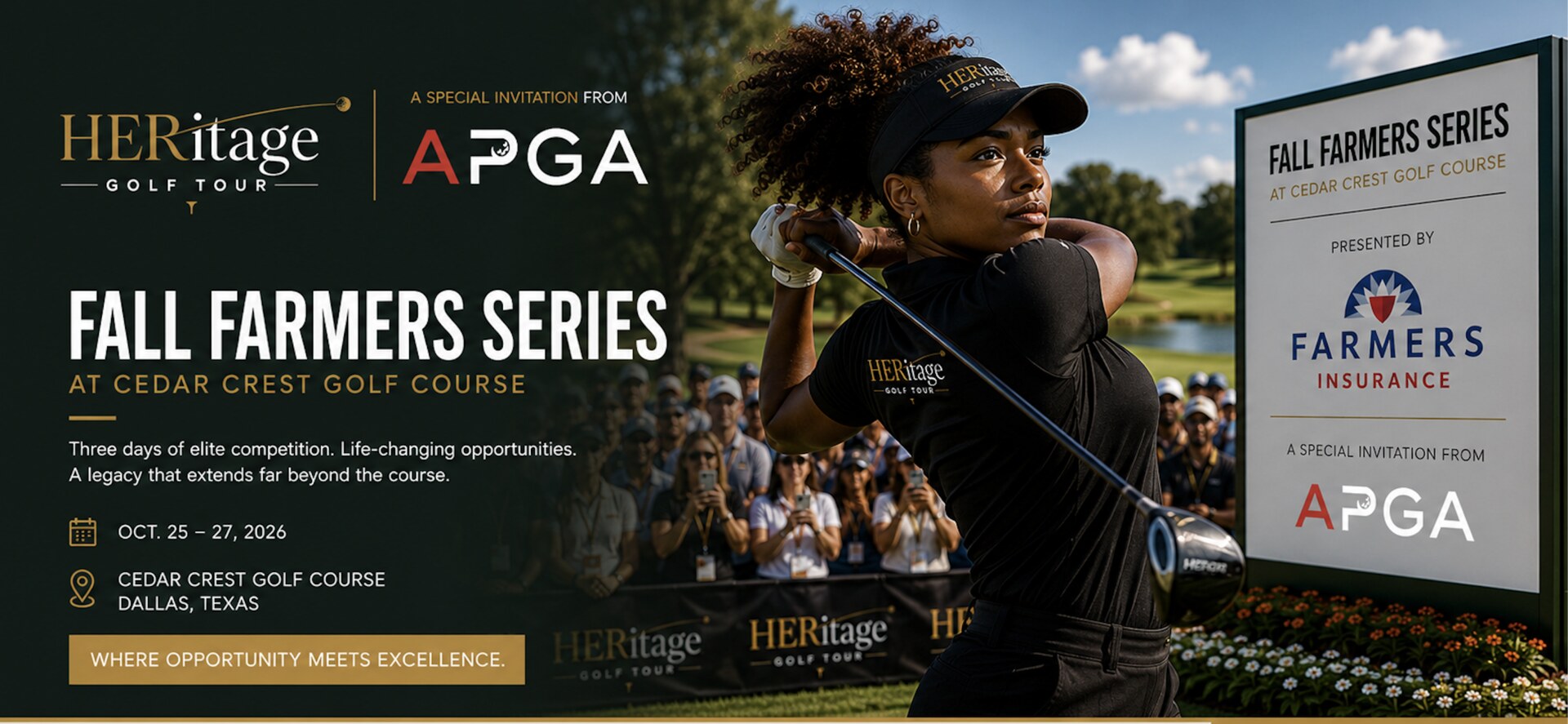 HERitage Golf Tour and APGA present the Fall Farmers Series at Cedar Crest Golf Course, October 25–27, 2026, Dallas, Texas