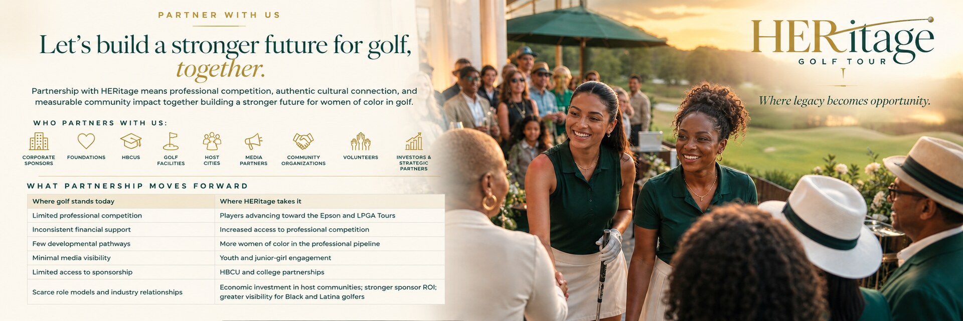 Partner With Us: let's build a stronger future for golf, together. HERitage Golf Tour partnership overview